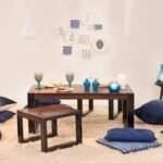Rectangular Solid Wood Coffee Table In Two Tone Finish | Handmade Wooden Center Table for Living Room | Low Height Dining Table with 2 Seats