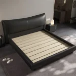 Low Floor Bed Design with Storage – King Size Bed with Mattress | Nappa Leather Low Floor Wooden Bed - Image 4