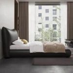 Low Floor Bed Design with Storage – King Size Bed with Mattress | Nappa Leather Low Floor Wooden Bed