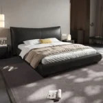 Low Floor Bed Design with Storage – King Size Bed with Mattress | Nappa Leather Low Floor Wooden Bed - Image 2