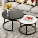 Round Coffee Table for Drawing Room | Black and White Marble Top Center Table for Living Room | Round Tea Table Design for Classic Look | Matt Black Centre Table for Living Room