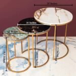 Glitter and Glamour Set of Three Nesting Tables | Space Saving Set of 3 Side Table for Living Room | Decorative Tea Table in Black, White and Grey Marble Tops End Tables - Image 2