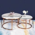 Nesting Coffee Table Umami Set of 2 – Rose Gold Centre Tables for Living Room | Marble Top Center Table for Drawing Room - Image 2