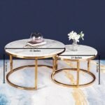 Umami Nesting Coffee Table Set of 2 – Gold (Stainless Steel) | Handmade Centre Table for Drawing Room in White Marble Tops | Unique Tea Table for Luxury Look - Image 2