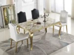 Golden Steel Dining Table Set 4 Seater and 6 Seater Dining Table with Italian Composite Marble Top