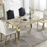 Golden Steel Dining Table Set 4 Seater and 6 Seater Dining Table with Italian Composite Marble Top