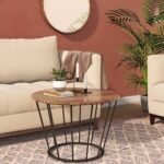 Modern Wood Coffee Table in Matt Black Base | Small Centre Table for Living Room | Rich Look Tea Table Design for Drawing Room